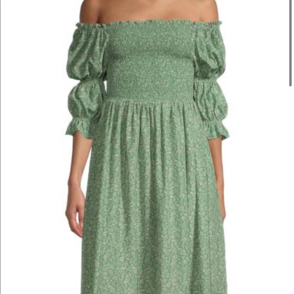 OPT Green Floral Off The Shoulder Midi Dress